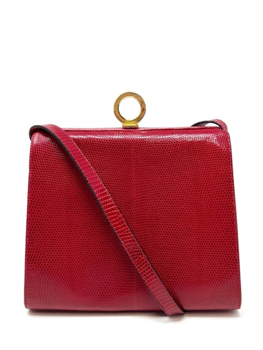 Vintage Salvatore Ferragamo Red Lizard Skin Handbag 1980s/1990s Leather Lined